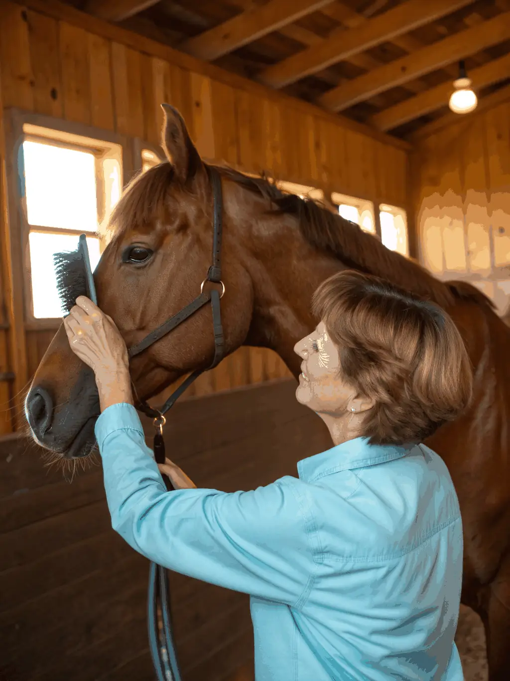 A picture of volunteers assisting with horse care and maintenance at the stables, emphasizing the importance of animal welfare and the organization's dedication to responsible horse management.