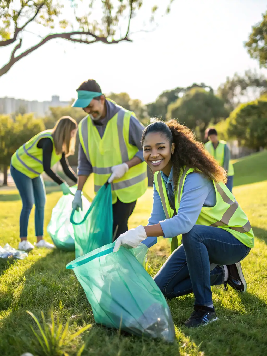 A picture of volunteers cleaning up the grounds of the hippodrome, demonstrating SOCIETE DES COURSES DE CHATELAILLON-LA ROCHELLE's dedication to environmental responsibility.