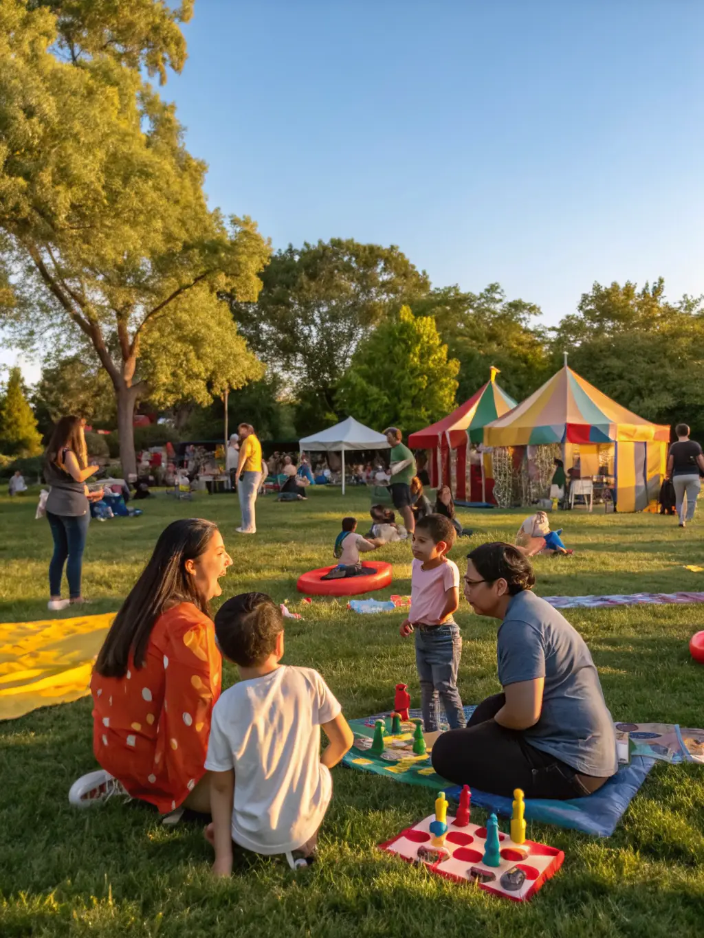 An image of a community event hosted at the hippodrome, with people of all ages enjoying food, music, and games, highlighting SOCIETE DES COURSES DE CHATELAILLON-LA ROCHELLE's role as a community hub.