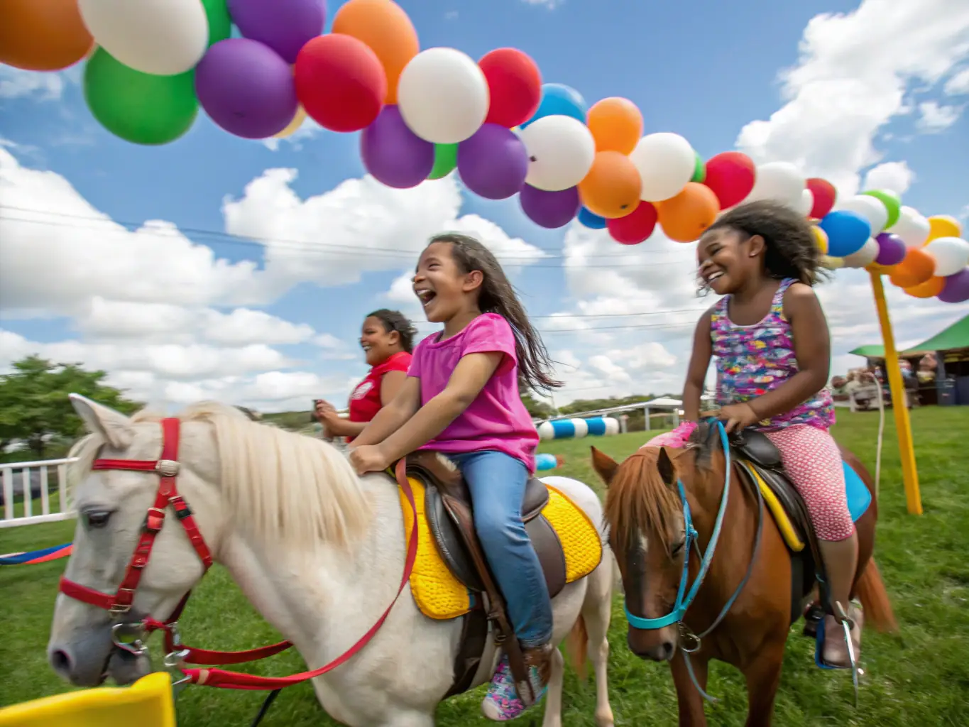 A photograph of children participating in a pony riding session, showcasing the organization's commitment to youth engagement and equestrian education.